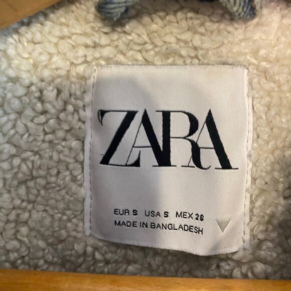Zara Womens Blue Denim Lined Sherpa Jean Jacket Small Cropped Country Western - Picture 6 of 16